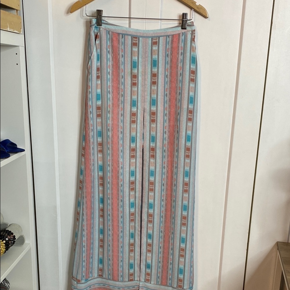BCBG MaxAzria | Jane Blue & Pink Striped Multicolor Maxi Skirt - highlow inside
